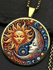 Celestial Sun and Moon Yin-Yang Necklace, Zinc Alloy Transparent Glass Pendant, A Spiritual Gift for Men and Women.