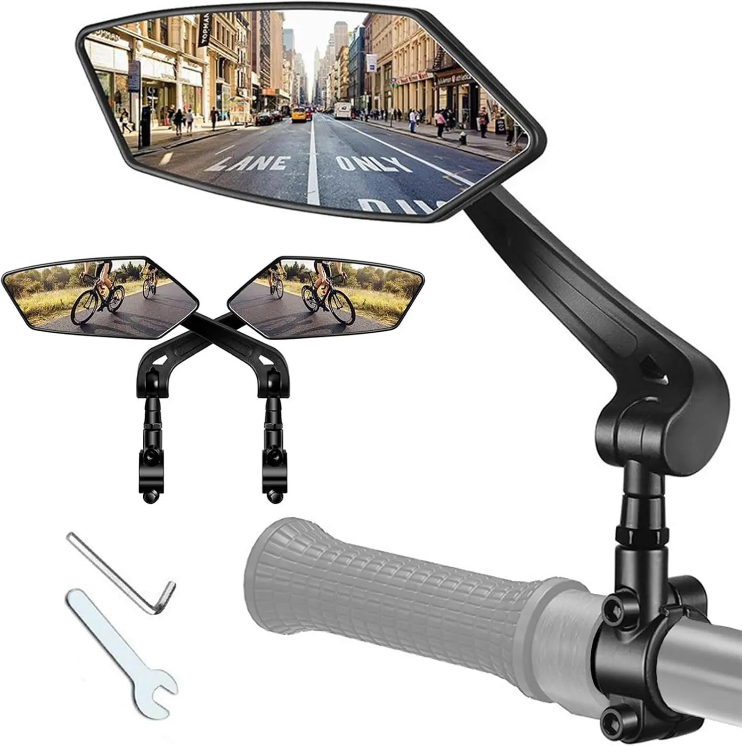 Bike Mirrors for Handlebars 1 Pair, Bicycle Rear View Mirror with Real Glass Flat Lens, Aluminum Clamp, Adjustable Cycling Mirror for E-Bike, Mountain Bike, Road Bike & Scooter (20-22mm)