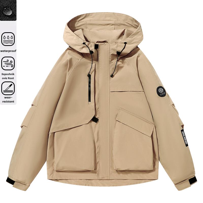Men's Multi-Pocket Cargo Hooded Windbreaker Jacket - Functional, Water-Resistant Outdoor Coat for Cycling, Daily Travel, Hiking