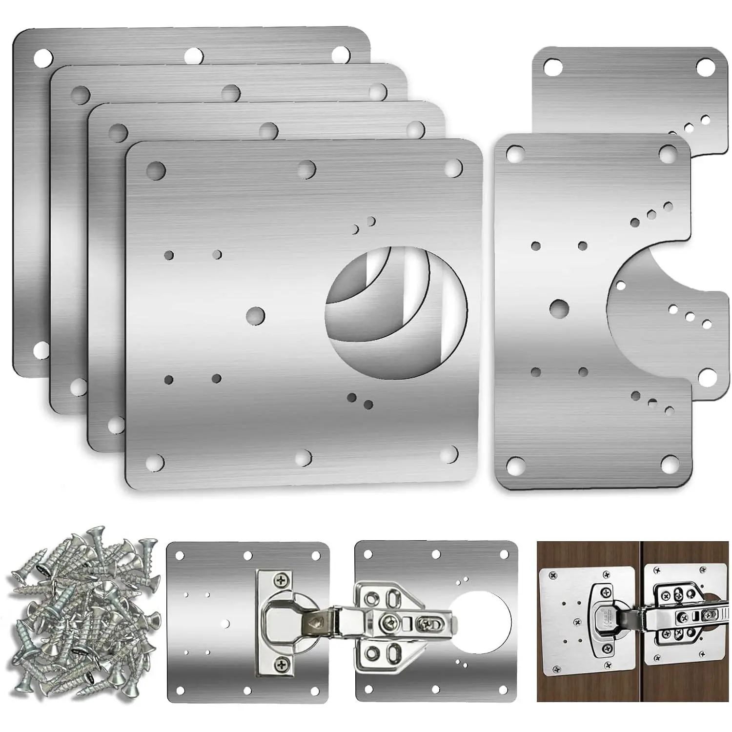 Stainless Steel Cabinet Repair Board 6 Count Cabinet Hinge Repair Plate with Mounting Screw for Kitchen Cupboard Door Repair Brackets Kit