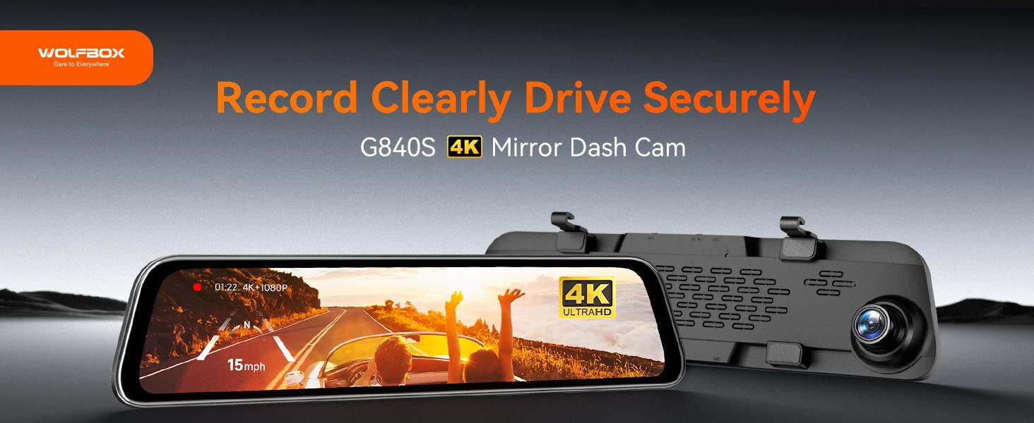 WOLFBOX G840S 12" 4K Mirror Dash Cam with GPS & 32GB Card 3840P Full HD Night Vision Parking Assistance Dual Cameras for Cars Trucks TikTokShopHolidayHaul