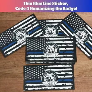 Sgto Sarabia Thin Blue Line Code 4 Decal Bundle – Waterproof Police Support Flag Stickers with Skull Decal & Free Red Card