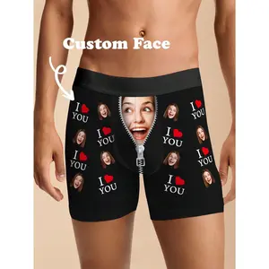 Custom Face Men's Underwear Personalized Valentine's Day Gift for Husband Funny Expression Shorts Breathable Soft Fabric Wetsuit Activewear Sportswear - Menswear Activewear Sport Sports Clothes Heart Print Boxers