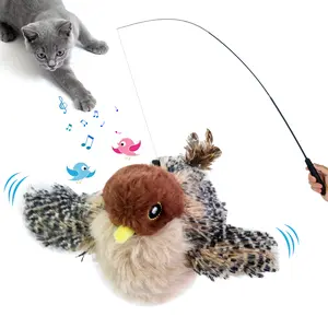 Cat Toys Flapping Bird With a retractable pole (Cannot Fly) , Lifelike Chirping Cat Kicker, Rechargeable Touch Activated Interactive Kitten Toy,#SummerWins #DealsForYouDays