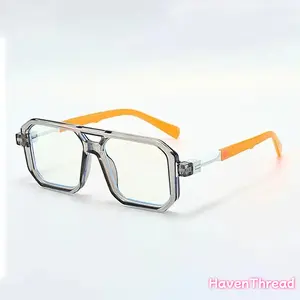 Vintage Double Bridge Square Frame Glasses for Men Women, Trendy Retro Transparent Frame Non Prescription Eyeglasses, Lightweight Comfort Fit Blue Light Blocking Eyewear for Daily Wear, Blue Light Glasses