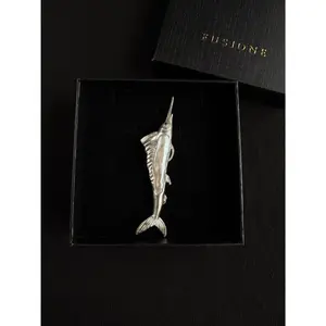 S925 Silver White Baroque Pearl Sri Lankan Sapphire Sailfish Brooch, Pendant