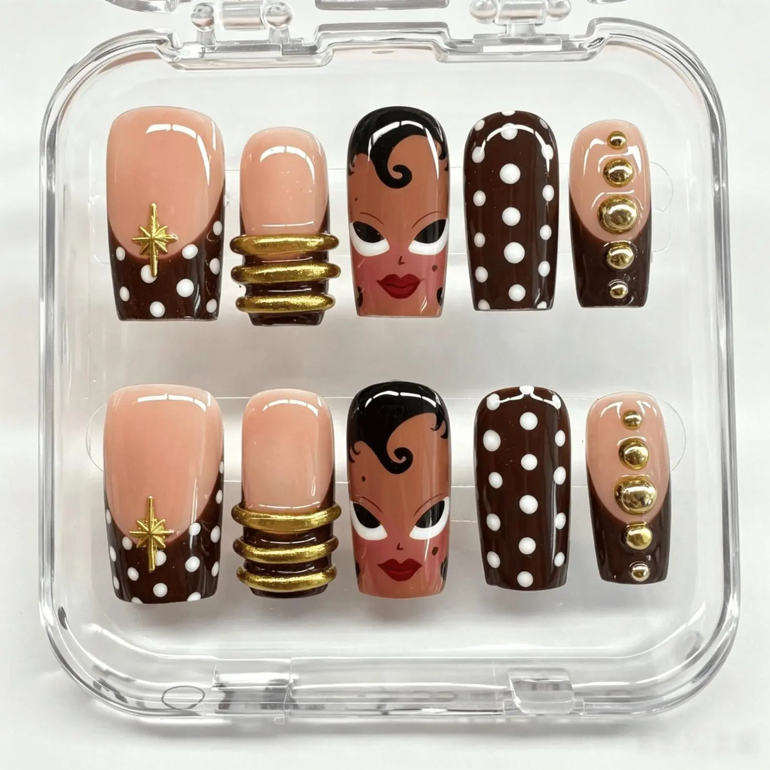Custom French Press on Nails ,Polka Dots Nails,Wedding Nails, Girl Gift,Birthday Gift,Long Square nails,Gift,Friend Gift