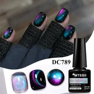 Mtssii Blue Cat Eye Gel Nail Polish Set, Klein Blue Glitter Cat Eye Gel Polish, Long Lasting Art Manicure, Smooth, DIY at Home, Gel Nail Finish