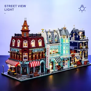 Street View Light House Building Blocks, Creative Coffee Shop Villa Grocery Store Display Blocks, Building Toys for Kids Gift