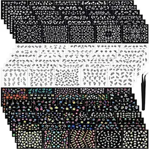 Blulu 5000 Pcs Flower Nail Stickers 100 Sheets 3D Self Adhesive Nail Stickers Multi Design Decals Multicolor Flower Manicure Decals with Tweezer(Classic-Chic Floral Series)