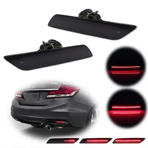 2pcs Smoke Red LED Strobe Brake Tail Lamps Rear Reflector For 2013 2014 2015 Honda Civic Sedan, Replace OEM 33505-TR0-A51 33555-TR0-A51, 33505TR0A51 33555TR0A51