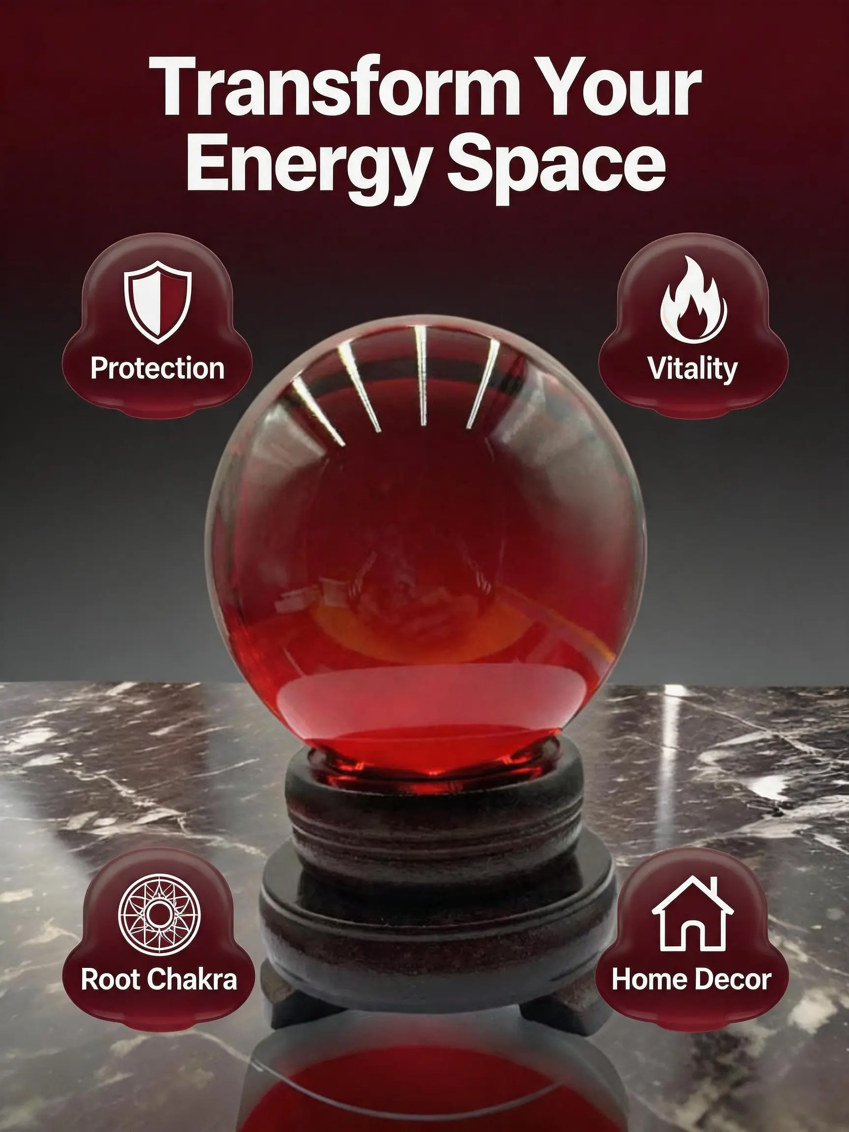 Crystal Ball for Meditation, Qi Energy, Positive Luck Home Decor, Healing Stone for Desk or Shelf, Gift for Women, Attracts Love, Crystal Decorative Ornaments