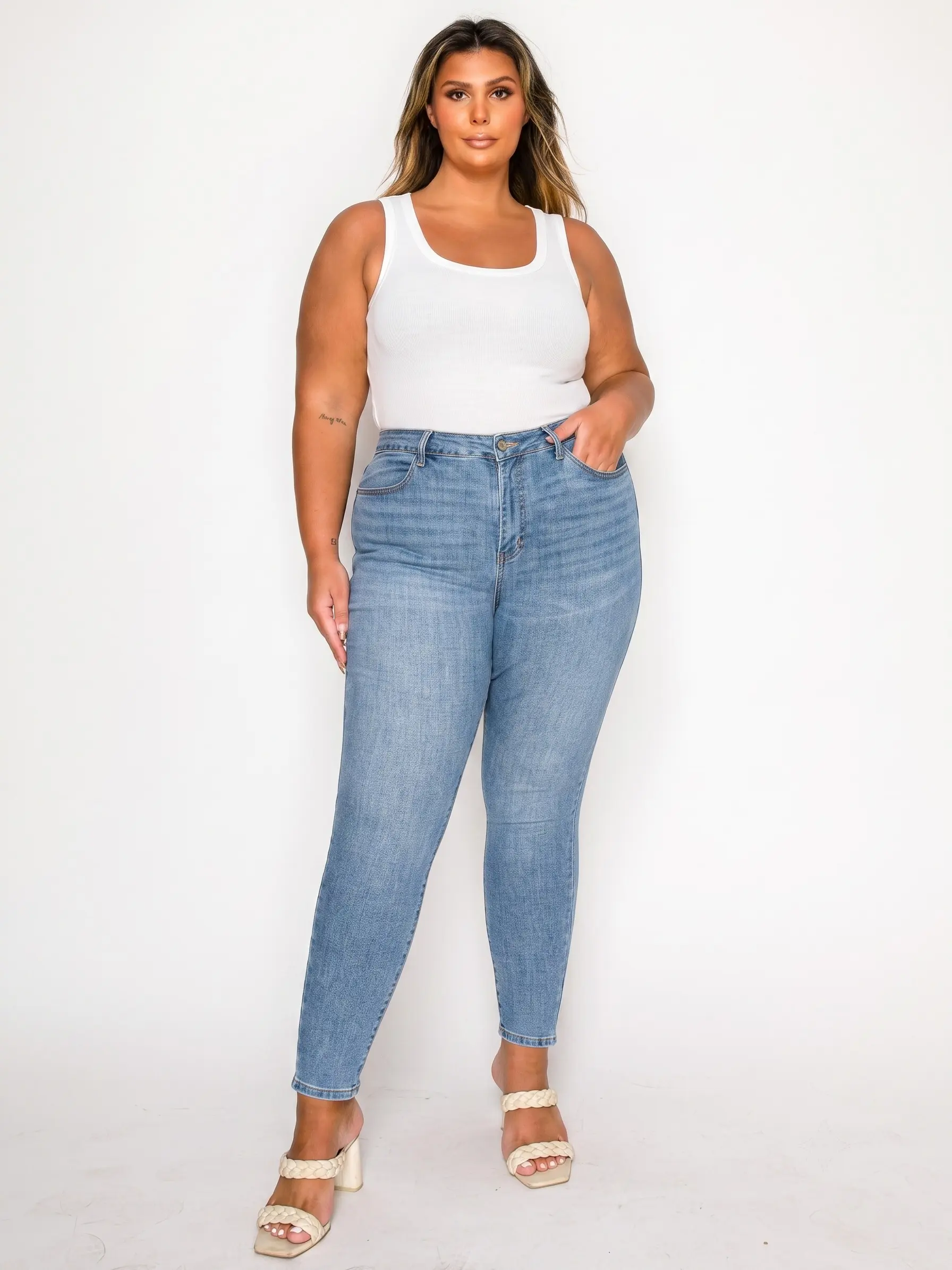 Women's High Waisted Stretch Ankle Pants Light Blue Slim Fit Work Casual Trousers