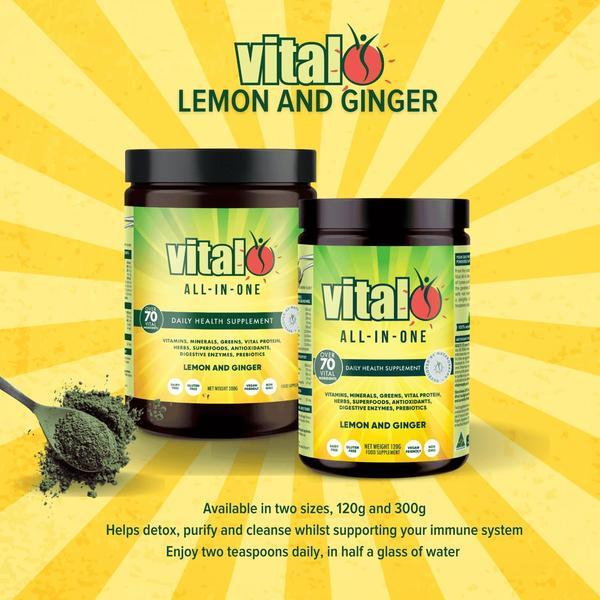 All-in-One Greens Superfood Powder – Daily Green Drink Mix with Probiotics & Antioxidants for Energy & Overall Health, Lemon & Ginger (4.23 oz)