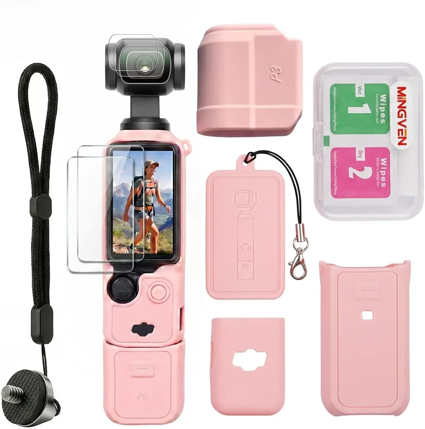 Case for DJI Osmo Pocket 3/Xtra Muse with Lens & Screen Protector |   Protective Silicone Cover Compatible with DJI Pocket 3/Xtra Muse Accessories, Anti-Scratch, Soft, Slim Fit Skin (Pink)
