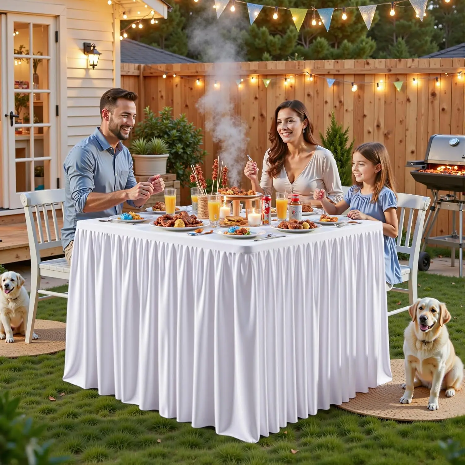 Stretch Fitted Polyester Small Square Tablecloth - 34x34 in/2.8FT, Washable, Pleated Skirt, Wrinkle Resistant, Secure Fit, Classic - for Party Look, Wedding, Dining Decor - Ideal Mom Gift