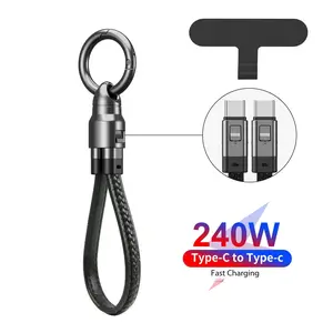The new PD240W fast-charging Type C portable leather lanyard keychain data cable is suitable for car charging of Apple and Android mobile phones