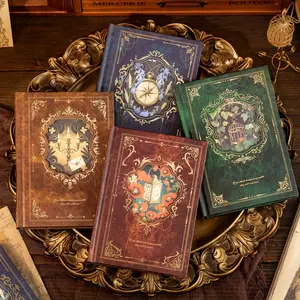 A6 Foil Stamped Color Page Vintage Hardcover Journal, European Luxury Notebook, Aesthetic Diary Memo Book, Portable Pocket Writing Notebook, Artistic Gift Journal for Students, Office and Travel Notes