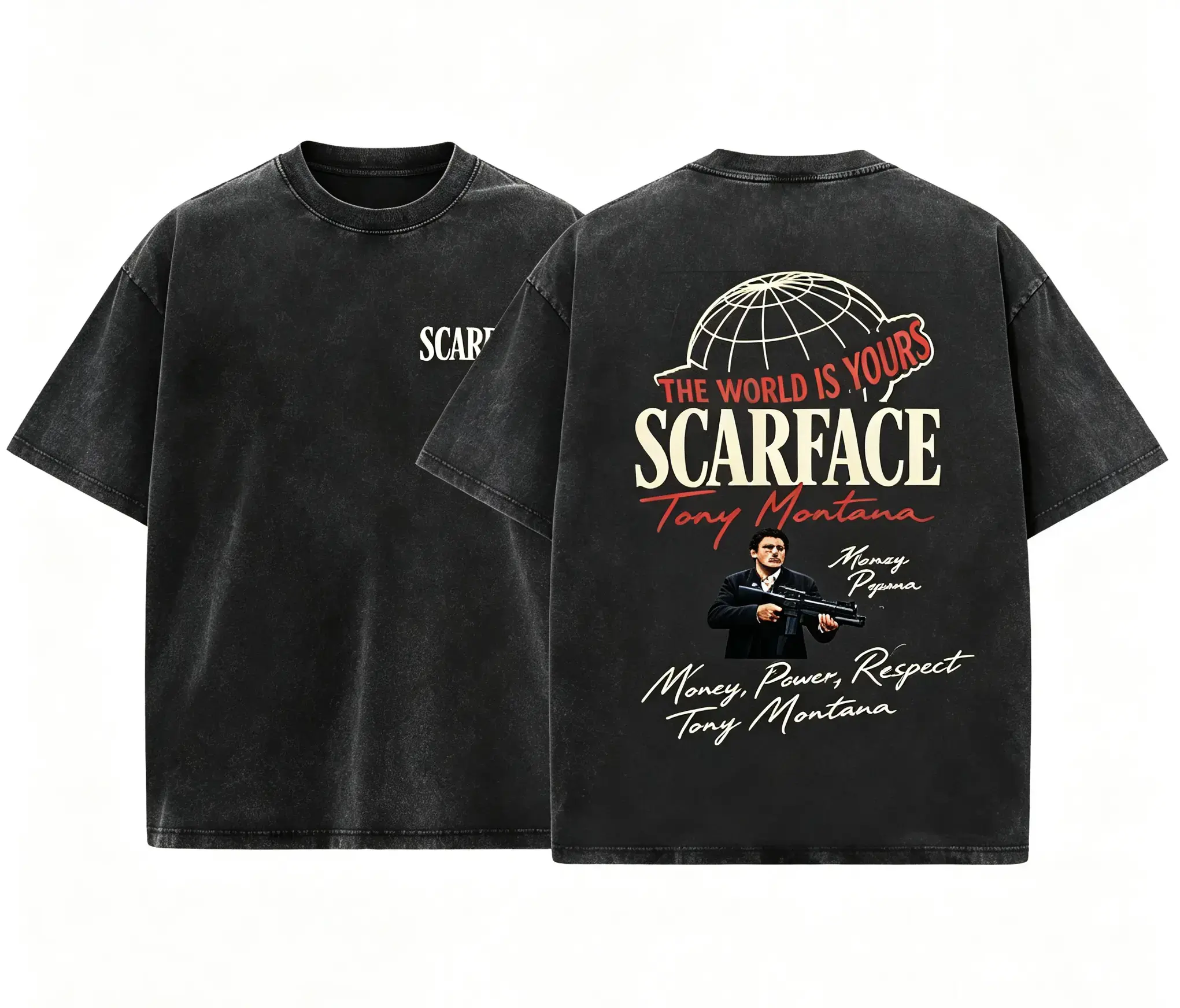 Scarface Graphic Tee 100% Pure Cotton Unisex Crew Neck T-Shirt Tony Montana The World is Yours 2-Sided Print Y2K Streetwear Casual Short Sleeve Black Shirt Gifts for Boyfriend Husband Men's Vintage Movie Apparel Trendy Urban Fashion TikTok Made Me Buy Now