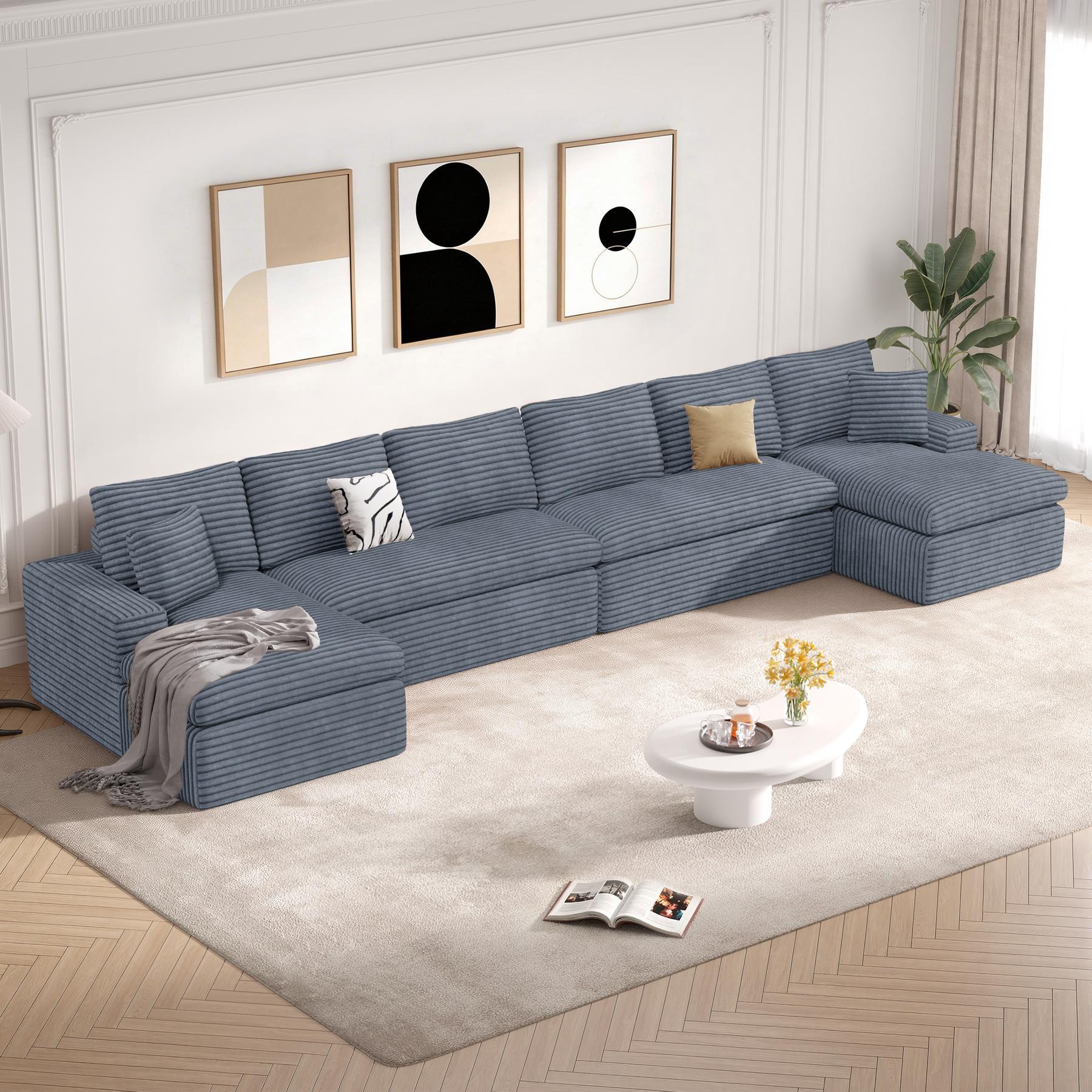 134" U Shaped Modular Sectional Sofa, Oversized Boneless Couches for Living Room,No Assembly Required Corduroy Cloud Couch with Chaise Lounge