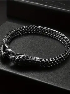Gothic Vintage Snake Head Clasp Titanium Steel Bracelet, Unique High-End Handmade Braided Chain, American Street Style Unisex Accessory