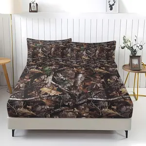 3-Piece Forest Camouflage Pattern Bed Sheet Set, Including 1 Bed Sheet And 2 Pillowcases, Comfortable Bedding, Non Slip Suitable For Bedrooms, Suitable For Children And Teenagers As Gifts