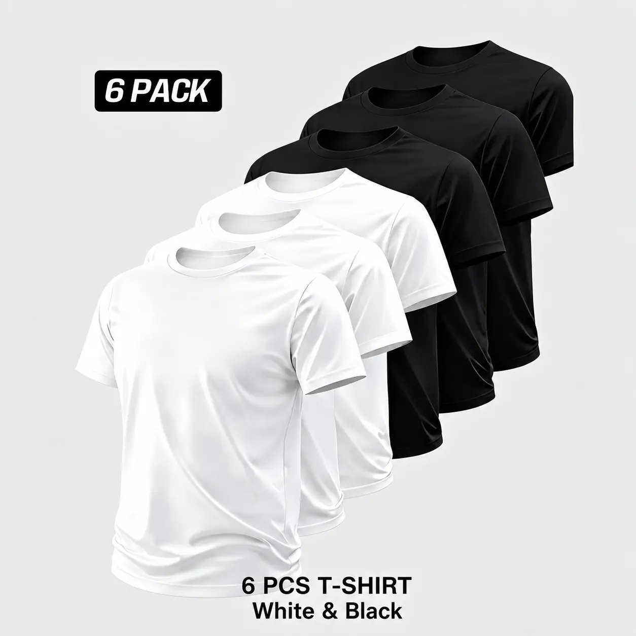 6pcs Multi-Pack Men’s 100% Cotton Crew Neck Short Sleeve T-Shirts - Solid Color, Lightweight Breathable Fabric, Comfortable Everyday Fit, Office Workwear, Decoration-Infused Casual Tops, Summer Basic Gift for Boyfriend