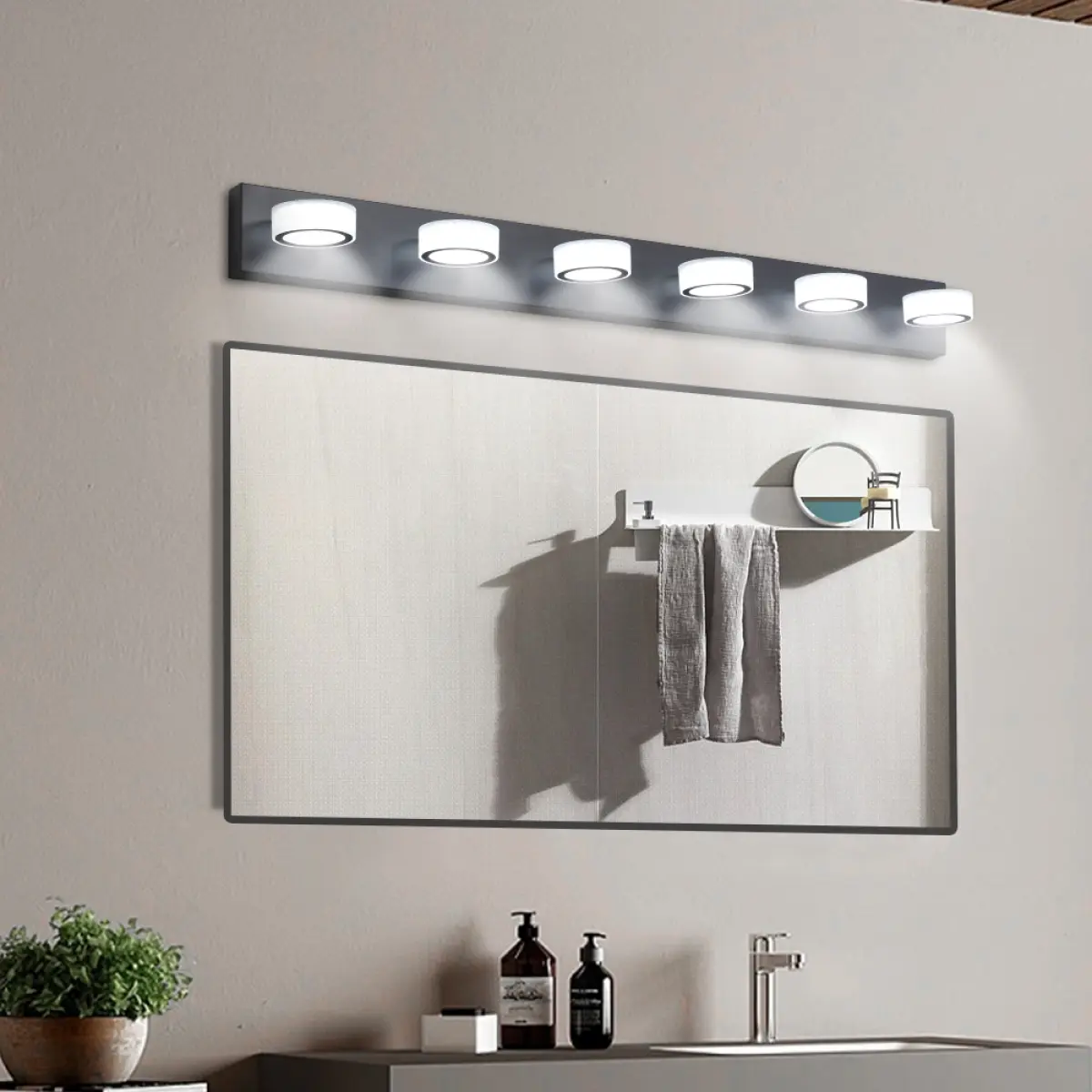 45" Modern 6-Light LED Vanity Light, Sleek Black Bathroom Wall Light Fixture for Mior, Shower, and Bathroom Decor