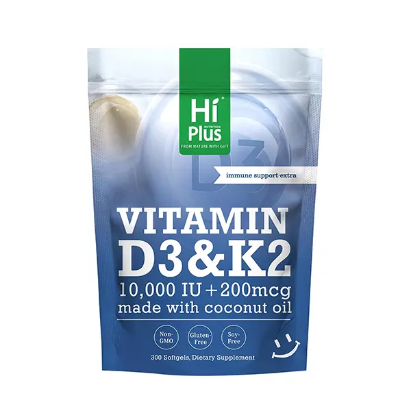 Vitamin D3 10,000 IU + Vitamin K2 MK-7 200mcg, Coconut Oil Softgels for Bone, Immune & Heart Health Support, Non-GMO, Easy to Swallow, 300 Softgels