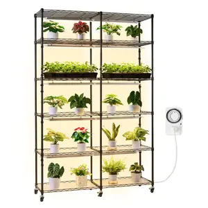 VEVOR Plant Shelf with Grow Light, 6-Tier Double-Row Plant Stand, 71in Tall Indoor Plants Display Rack with Wheels Timer, 200W Full Spectrum Grow Lights, Metal Flower Pot Holder for Seed Starting