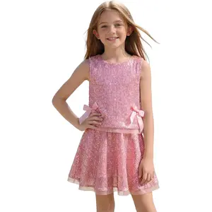 Girls Sequin Skirt Set Kids Sparkly Tank Tops and Flowy A-Line Skirts Skorts Cute Summer Outfits 5-14 Years