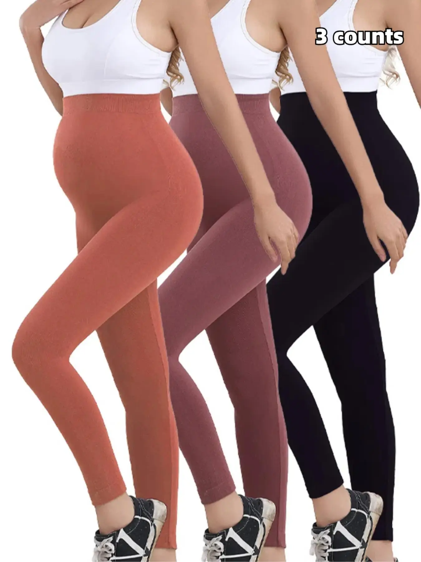 Maternity Solid Color High Waist Leggings, Casual Comfy Seamless Skinny Pants for Pregnancy & Postpartum, Maternity Bottoms for All Seasons, Maternit