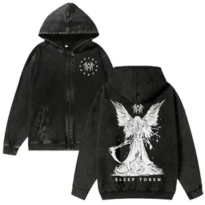 Unisex Sleep Token Washed Cotton Zipper Hooded Sweatshirt，Retro Classic For Autumn And Winter Pure Cotton Zipper Hooded Sweatshirt Warm And Comfortable ，Made in USA Zipper Hooded Sweatshirt