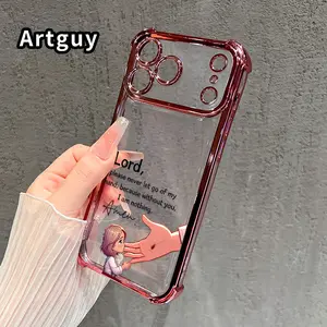 Divine Hand Trust Pattern Phone Case for iPhone 17 Pro Max 16 15 Plus Air 14 13 12 11 E Electroplated Cover with Airbag Shockproof Soft Silicone Casing