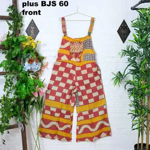 Boho Kantha Wide  Leg Jumpsuit, Plus Size Overall, Cotton Flowy Dungarees, Bohemian Overalls, Hippie Bell Bottom Summer Rompers, Retro Free Spirit, Vintage Vibe