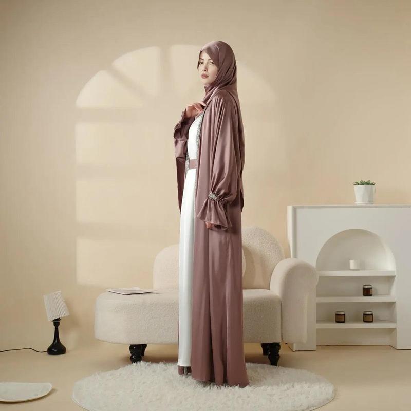 Modesty Muslim Chic Fit Maxi 4-Piece Set: Poet Sleeve Satin Abaya & hijab (MOA009) Formal