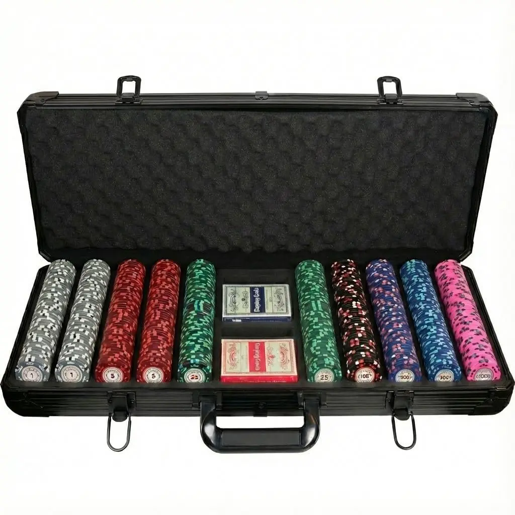 Stylish Casino Royale Poker Chip Set, 500 Pieces, Multi-Color Clay Composite Chips, Black ABS Case, Monte Carlo Style, 14g Chips, for 2-10 Players