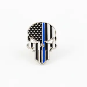 Thin Blue Line Skull Lapel Pin (Nickel Plated)