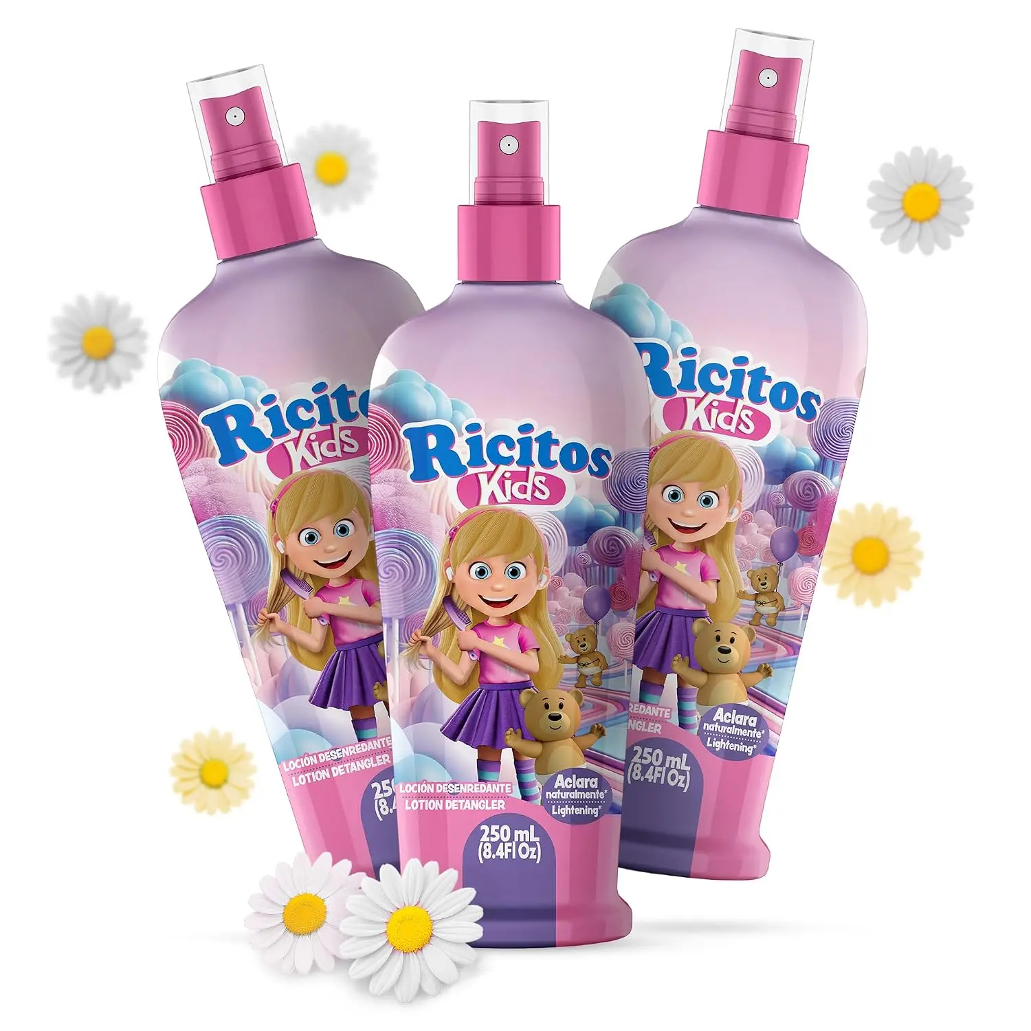 Grisi Ricitos Kids Detangling Lotion | Chamomile Spray | 8.4 fl oz | 3-Pack | Detangles and lightens naturally with chamomile, leave-in spray for kids, paraben-free
