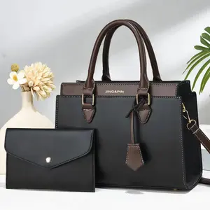 Large Size Women's 2-Piece Handbag Set with Sophisticated Two-Tone Design, Tassel Accent & Comfortable Dual Top Handles + Adjustable Crossbody Strap for Versatile Carrying