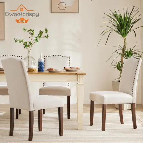 Sweetcrispy Armless Dining Chairs - Easy-Clean High-End Fabric Upholstered, Wooden Modern Indoor Home Furniture with Floor-Safe Feet, Assembly Required for Kitchen, Living Room