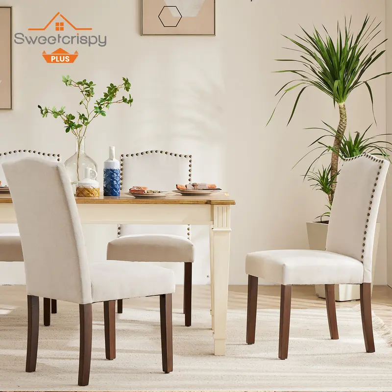 Sweetcrispy Armless Dining Chairs - Easy-Clean High-End Fabric Upholstered, Wooden Modern Indoor Home Furniture with Floor-Safe Feet, Assembly Required for Kitchen, Living Room
