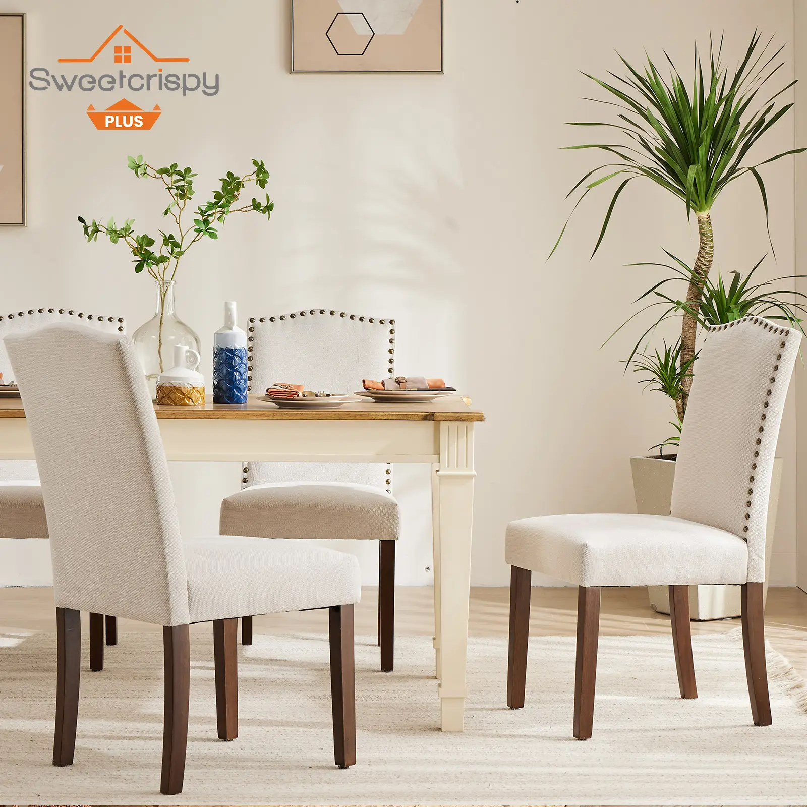 【Super Sale】Dining Chairs, Kitchen Chairs, High-end Upholstered Dining Room Chair with Nailhead Trim and Wood Legs,  for Kitchen, Living Room,
