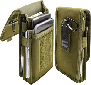 Dual Phone Holster 4.5"W x 8.3"H Large Smartphone Belt Multi-Purpose Tactical Pouch Cell Phone Holder for Work, Hiking, Camping, Barbecue, Rescue (Army Green)