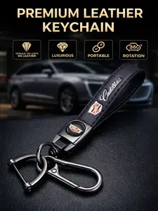Genuine Leather Cadillac Keychain - Fashionable Alloy Keychain, Premium Car Interior Decoration Accessory Gift for CT4, CT5, CT6, ATS, CTS, SRX, XT5