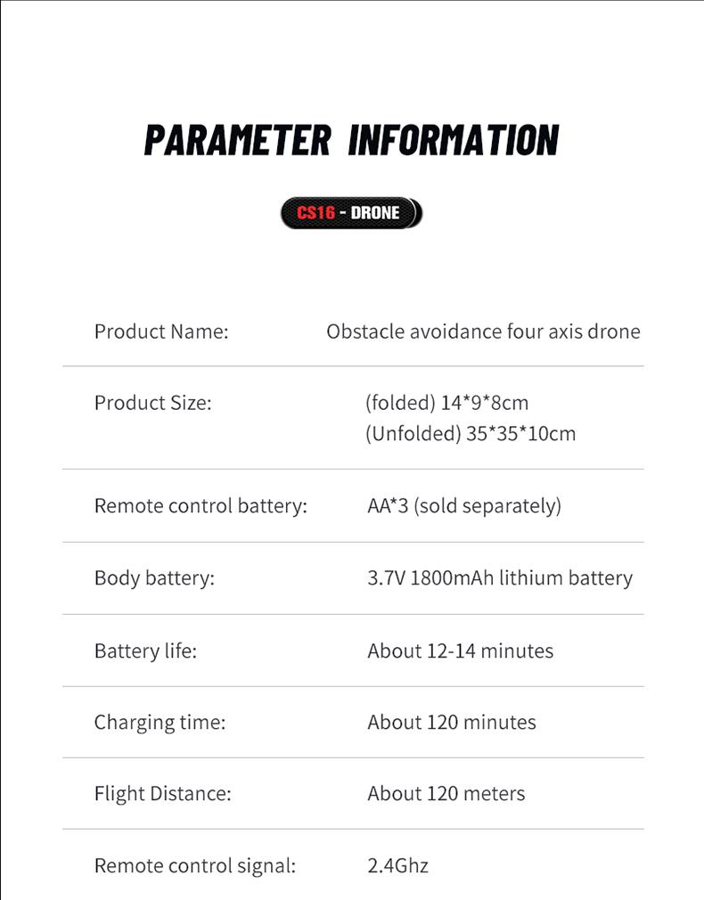 CS16 4K Camera Drone with 4K Camera Intelligent Obstacle Avoidance Powerful Motor Quadcopter for Aerial Photography Brushless Flight Power