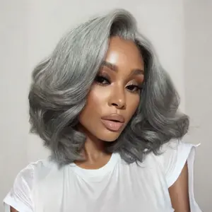 Sunber Salt and Pepper Layered Bob Minimalist Lace 6.5*5*1.5 Side Part Grey Wig Flash Sale
