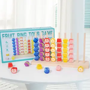 Montessori Fruit Ring Game Stem Color Recognition Toy, Learning Tool, Hand-Eye Coordination, Wooden Base, 42 Pieces, Ideal Gift for Kids