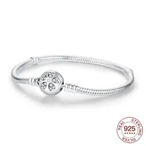 FashionUS - Bracelet Original 925 Sterling Silver Cherry Blossom Round Button Bracelet 17-20CM Bracelet For Women DIY Charm Jewelry Gifts