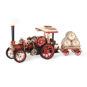 【self-assembly puzzle】ROKR 3D Puzzle for Adults Steam Engine Tractor Locomotive Model Kit Electric Vintage Car Assembly Wooden Puzzles Vehicle Hobbies for Men Birthday Christmas